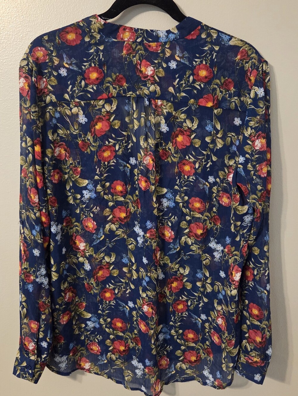Kut From The Kloth Women's Blue Semi Sheer Floral Fairy Button Shirt Blouse XL - Picture 2 of 7
